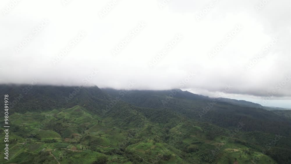 drone observation over misty mountains with beautiful views drone observation over misty mountains with beautiful views