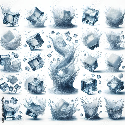 Water drop design with a collection of swirling shapes in blue, capturing a wintery, floral essence perfect for seasonal decorations