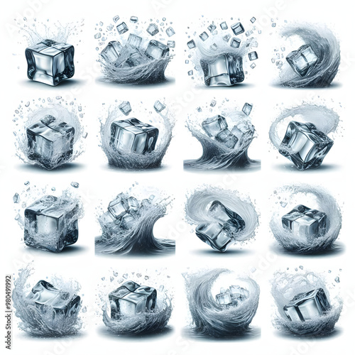 Water drop design with a collection of swirling shapes in blue, capturing a wintery, floral essence perfect for seasonal decorations