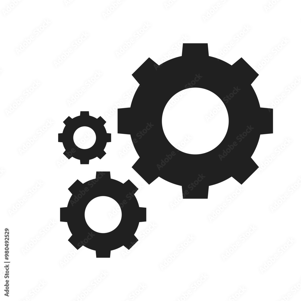 Gears icon flat vector. Settings icon. Progress or construction concept. Isolated black gear mechanism and cog wheels. Cogwheel icons UI vector. Gears icon flat vector. Settings icon. Progress or construction concept. Isolated black gear mechanism and cog wheels. Cogwheel icons UI vector.