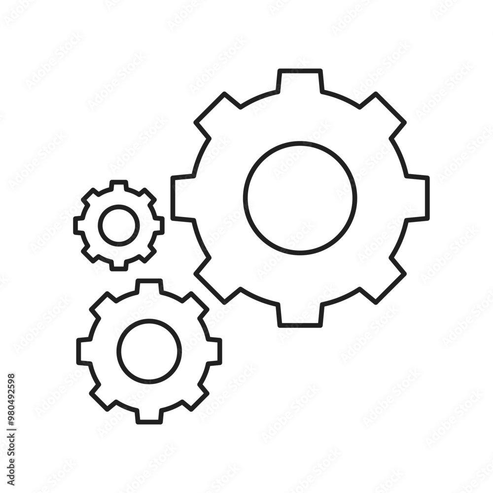 Gears icon line art. Settings icon. Progress or construction concept. Isolated black gear mechanism and cog wheels. Cogwheel icons UI vector. Gears icon line art. Settings icon. Progress or construction concept. Isolated black gear mechanism and cog wheels. Cogwheel icons UI vector.
