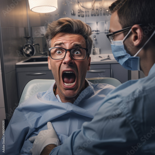 Terrified Man at a Dentist Appointment