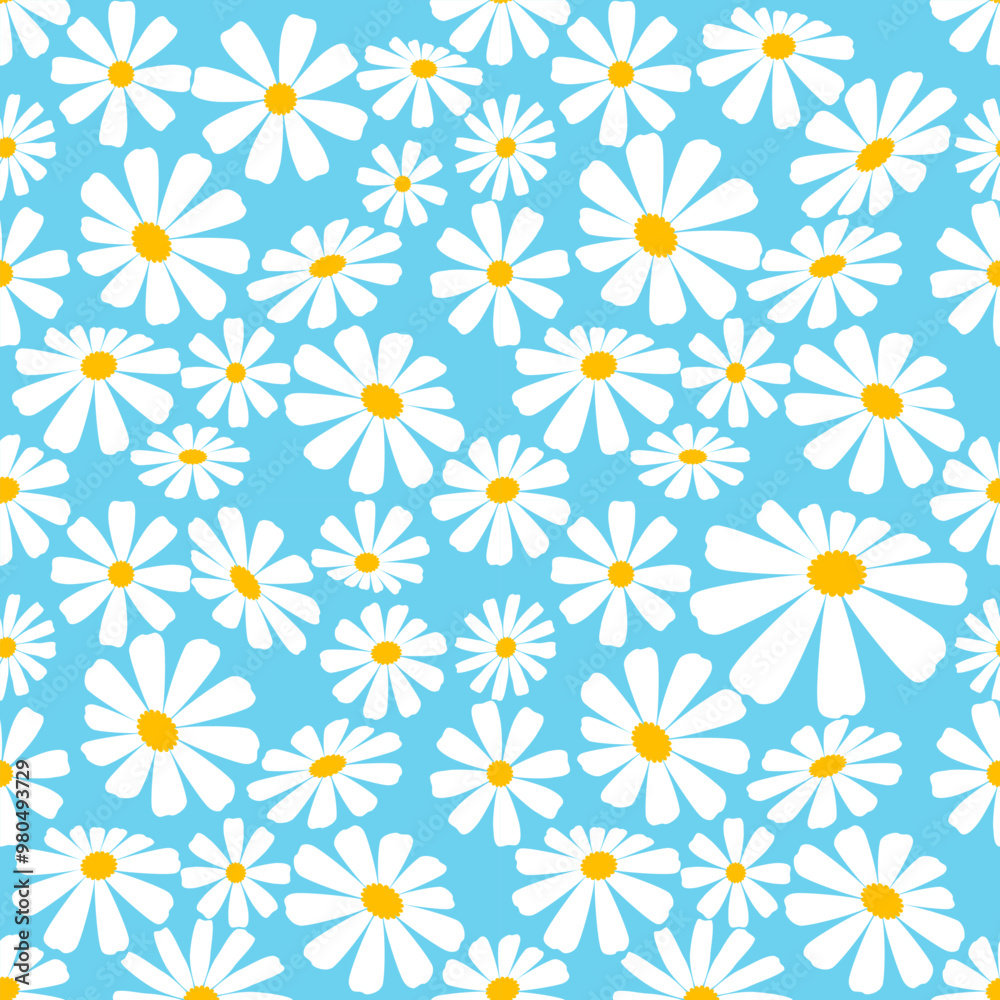 Daisy flower have organic shape with seamless background. Simple abstract floral pattern. Ideal for textile design,fabric, wallpaper, cards,covers, posters and decoration. Daisy flower have organic shape with seamless background. Simple abstract floral pattern. Ideal for textile design,fabric, wallpaper, cards,covers, posters and decoration.