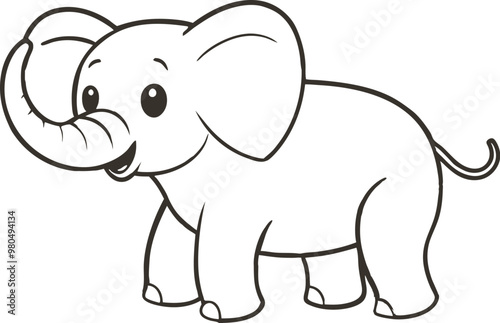 Doodle elephant outline simple cartoon Illustration of a Gray Elephant with Large Ears and a Trunk