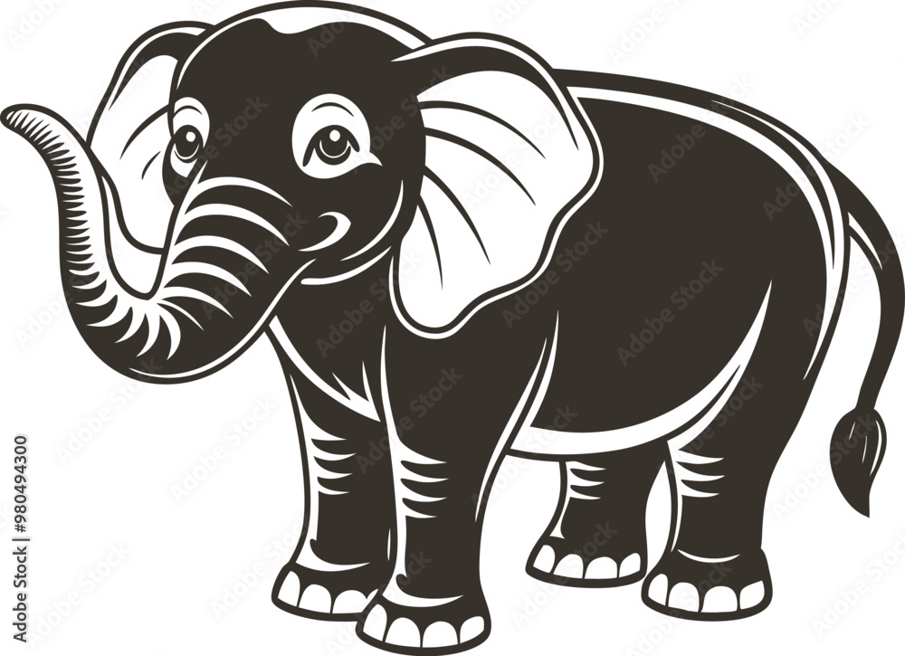 Fototapeta premium Doodle elephant outline simple cartoon