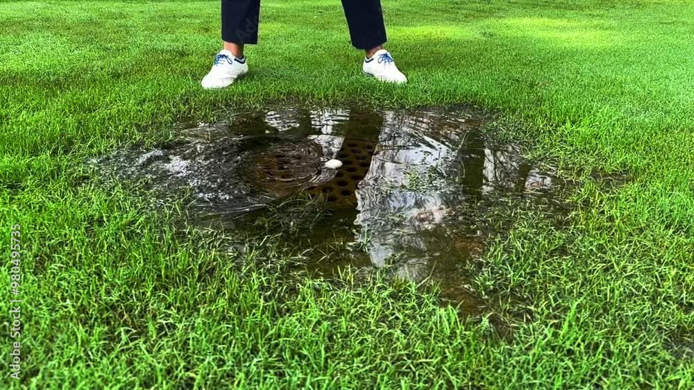 custom made wallpaper toronto digitalGolfer Hitting the Golf Ball with Her Golf Club in a Water Pond on the Fairway on Golf Course in Switzerland. (Slow Motion)