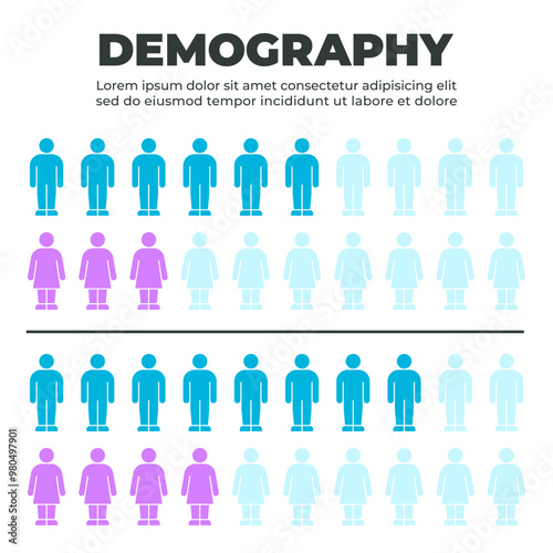 Colorful Demographic Infographic with Male and Female Figures in Rows