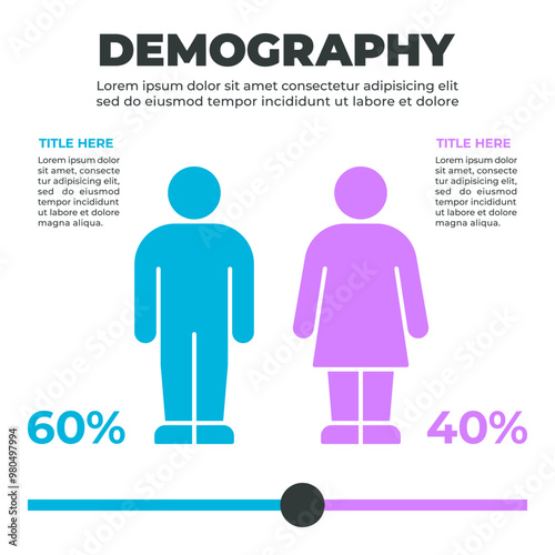 Gender-Based Demographic Infographic with Percentage Data for Male and Female Figures