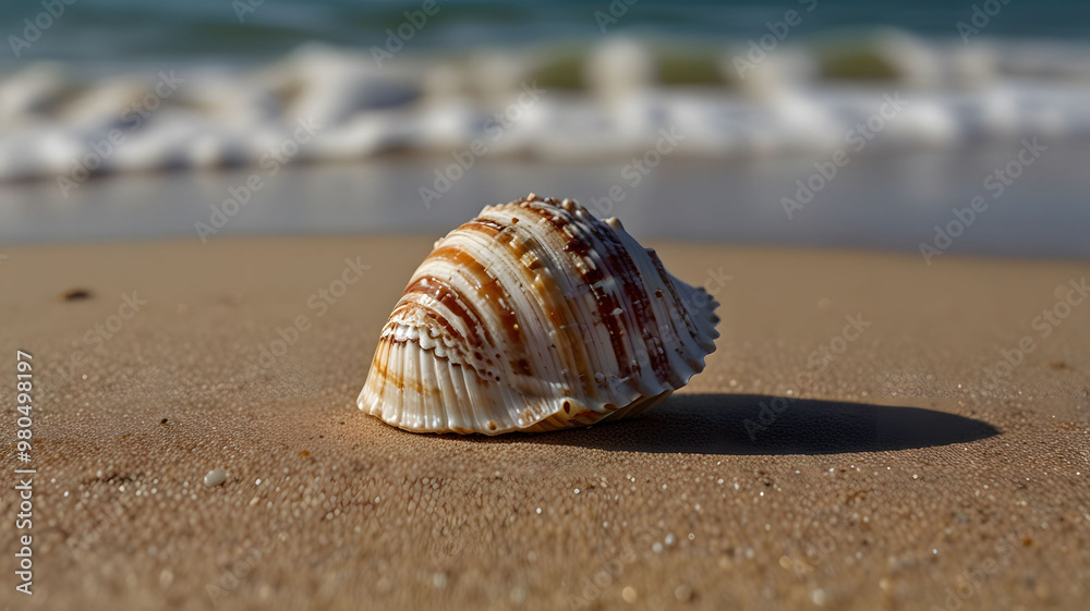 A seashell on a sandy beach A seashell on a sandy beach