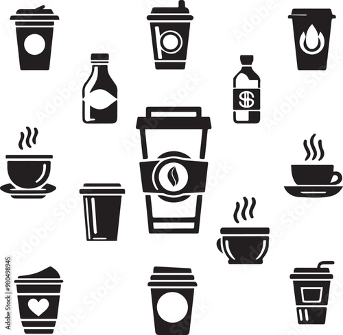 silhouette of clean vactor of Coffee cup line web icons. Disposable coffee cup. Coffee paper cup, plastic container for hot and cold drink, juice, tea isolated