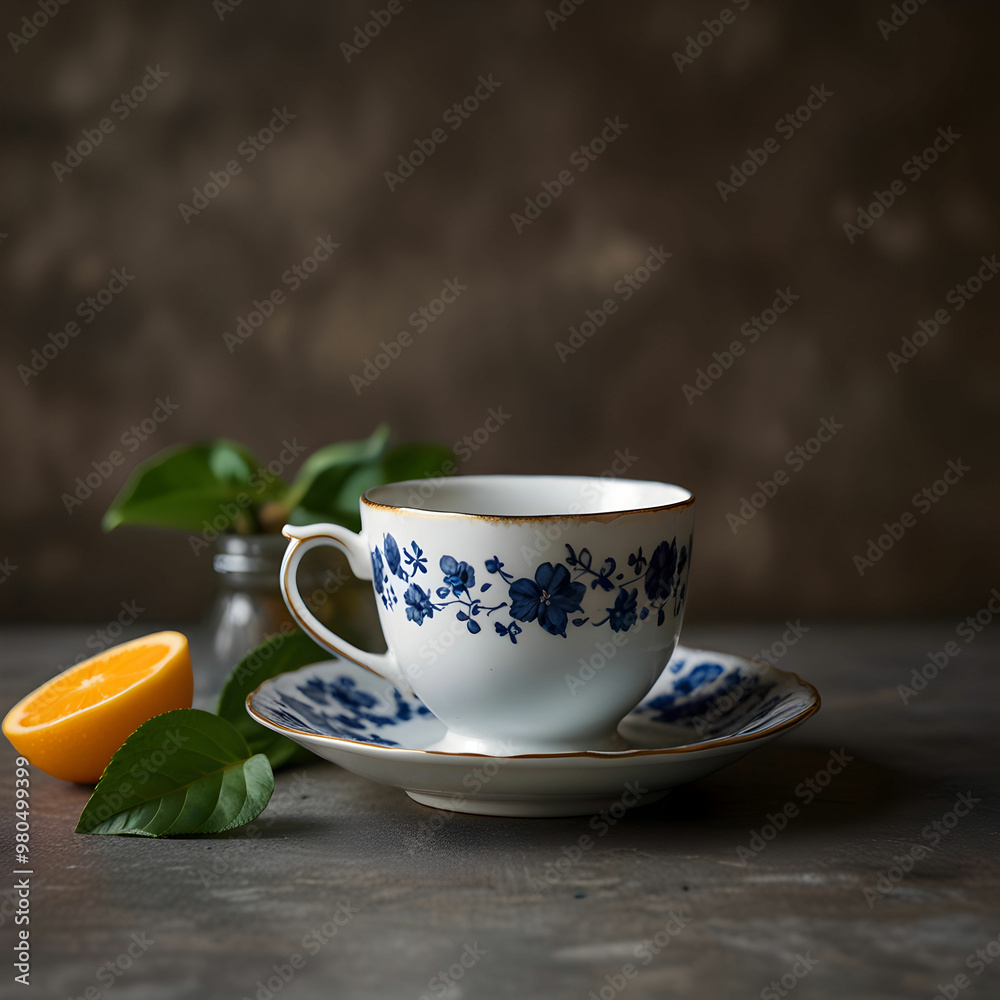 Fototapeta premium Still life with tea cup and organic background