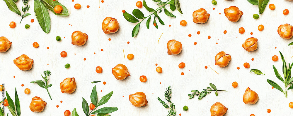 Roasted chickpeas with herbs and spices create vibrant and healthy snack. colorful arrangement showcases deliciousness and nutritional benefits of this dish Roasted chickpeas with herbs and spices create vibrant and healthy snack. colorful arrangement showcases deliciousness and nutritional benefits of this dish