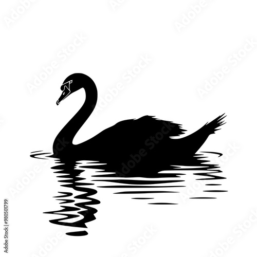 Elegant Black Swan Silhouette on Water, Silhouette of a serene black swan gliding on calm waters, evoking tranquility and grace in a minimalist design.

