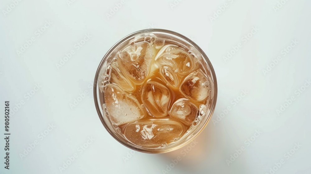Glass of ice coffee isolated on white background from top view Glass of ice coffee isolated on white background from top view