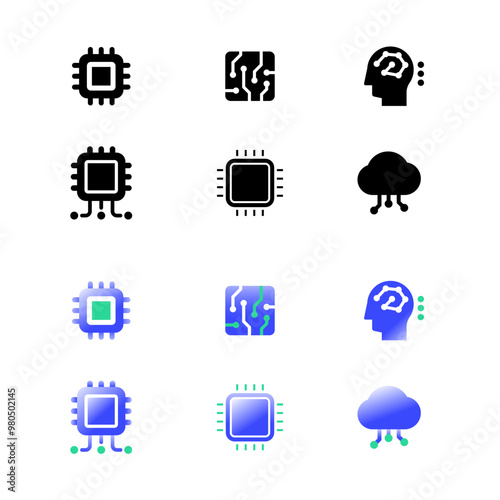 Semiconductor and Ai Technology icons