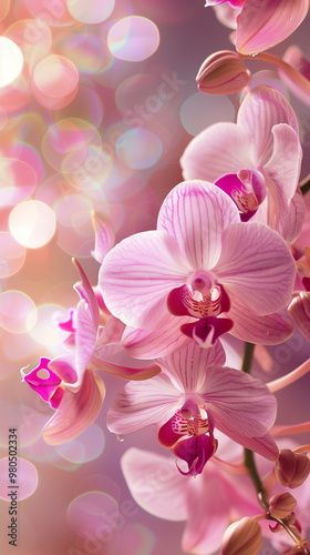 Orchid Macro Photo, Exotic Phalaenopsis Flower Closeup, Blurred Background, Copy Space