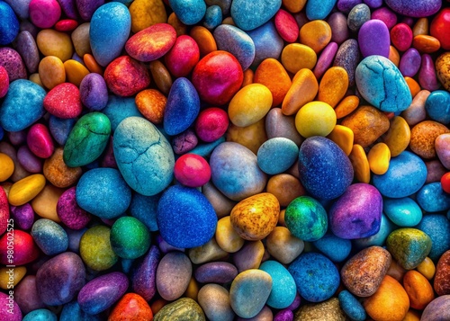 Vibrant colored pebbles in ombre effect create a mesmerizing abstract background ideal for design and decoration projects, adding a pop of color and texture.