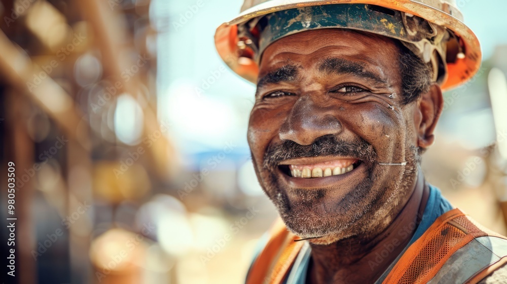 Portrait of a smiling construction worker at a building site Portrait of a smiling construction worker at a building site