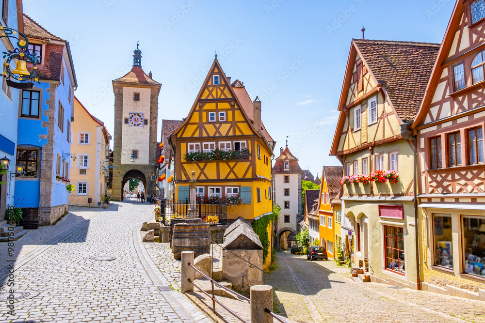 Rothenburg ob der Tauber, Germany - A sunny day at the picturesque village of Rothenburg ob der Tauber, Germany