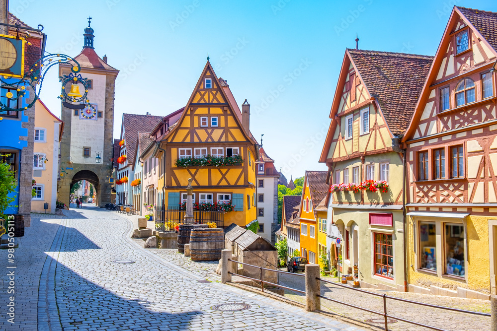 Rothenburg ob der Tauber, Germany - A sunny day at the picturesque village of Rothenburg ob der Tauber, Germany