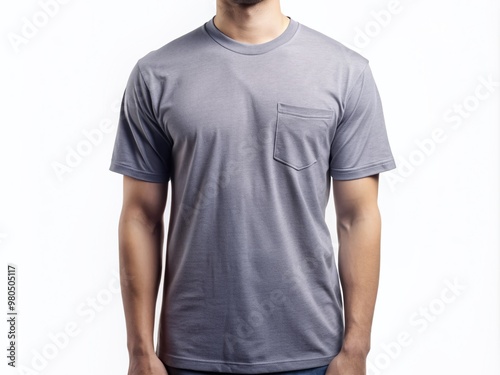 Relaxed-fit half sleeves t-shirt mockup with a small pocket on left chest, isolated on a white background, perfect for showcasing your design or logo.