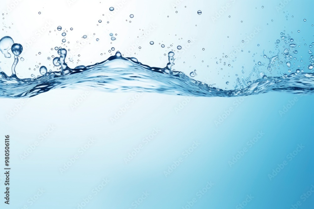 clean water with bubbles and splashes on blue blurred background clean water with bubbles and splashes on blue blurred background