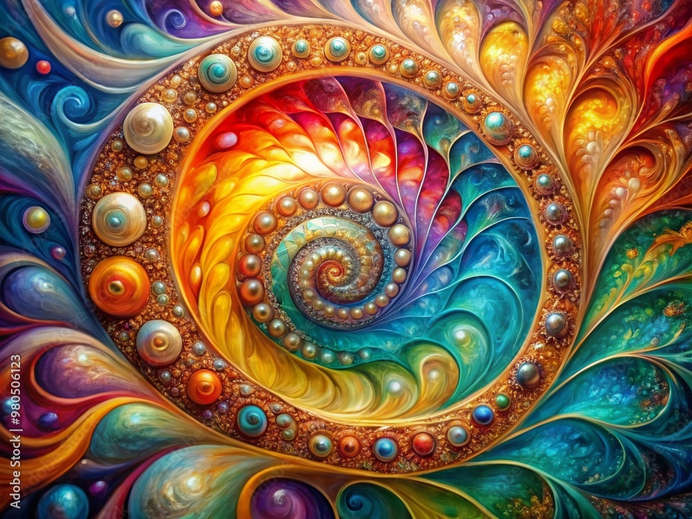 Vibrant abstract oil painting featuring intricate, swirling patterns of bright, vivid colors, with metallic sheen and mother of pearl hues, creating a sublime, opulent masterpiece. Vibrant abstract oil painting featuring intricate, swirling patterns of bright, vivid colors, with metallic sheen and mother of pearl hues, creating a sublime, opulent masterpiece.