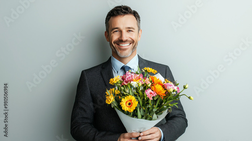 A businessman in a suit hol...