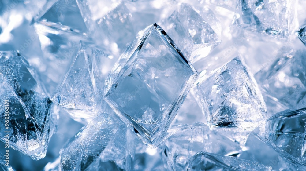 Pattern of ice shards with transparent facets reflecting ambient light arranged geometrically creating a crystalline texture effect