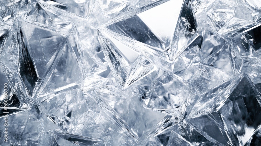 Pattern of ice shards with transparent facets reflecting ambient light arranged geometrically creating a crystalline texture effect Pattern of ice shards with transparent facets reflecting ambient light arranged geometrically creating a crystalline texture effect