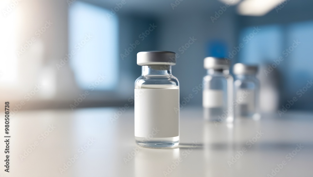 Empty ampoule Vaccine glass bottle vials on laboratory desk. Empty ampoule Vaccine glass bottle vials on laboratory desk.