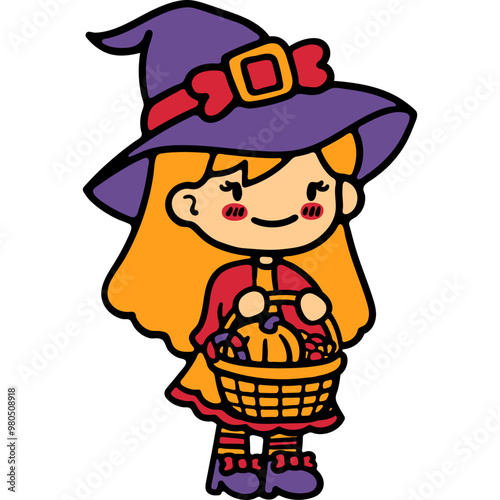 cute halloween witch costumez illustration for card website, application, printing, document, poster design, etc.