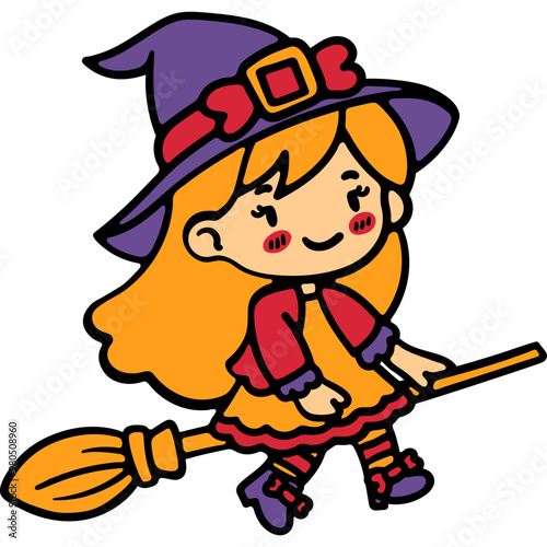 cute halloween witch costume illustration for card website, application, printing, document, poster design, etc.