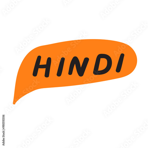 Hindi language. Orange speech bubble. Illustration on white background.