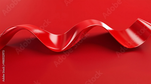 abstract 3d render red curved glossy ribbon on a red background.