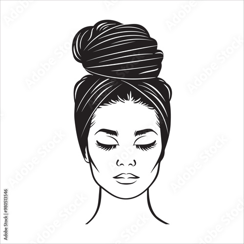 Messy Bun hair ClipArt - Girl with Lashes vector illustration