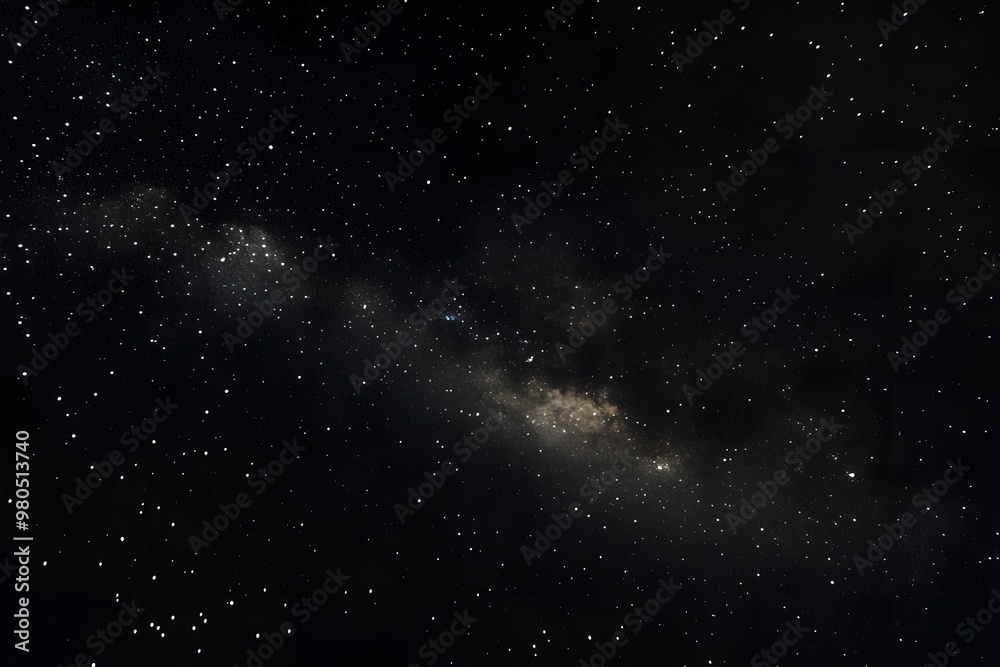 Naklejka premium A dark night sky with stars and the Milky Way galaxy in view. 