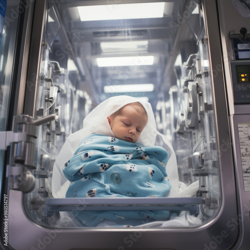 Newborn in a Futuristic Incubator