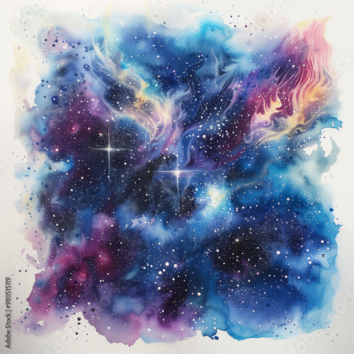 galaxy watercolor white background