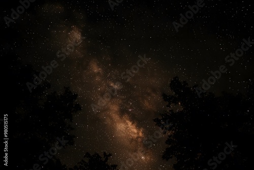 A dark night sky with stars and the Milky Way galaxy in view. 