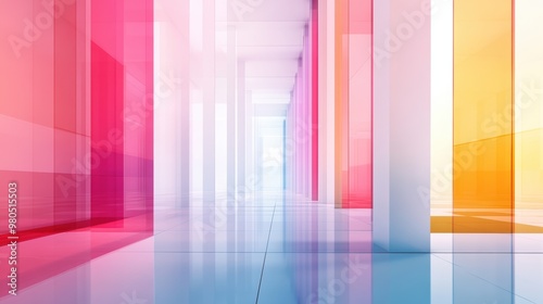 A colorful abstract image of a hallway with colored walls, AI