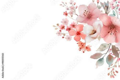 Wallpaper Mural Charming Watercolor Floral Border, Delicate hand-painted design perfect for invitations, wedding cards, and birthday celebrations, adding a touch of elegance and joy. Torontodigital.ca