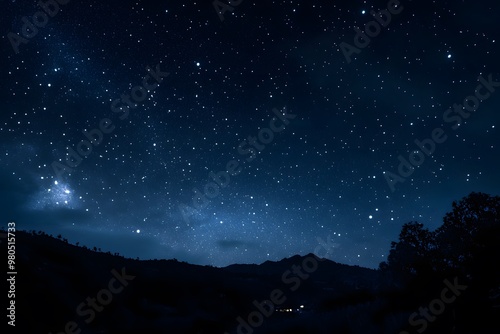 A dark night sky with stars and the Milky Way galaxy in view. 