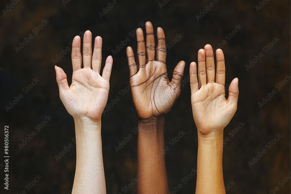 Human rights day, with different colors of people's hands