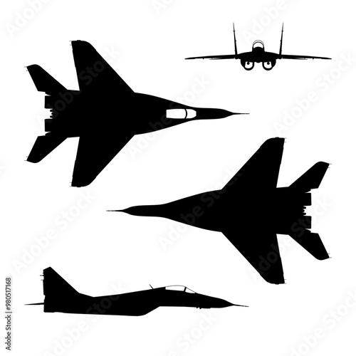 Vector illustration silhouette of the multirole Mikoyan MIG 29 isolated