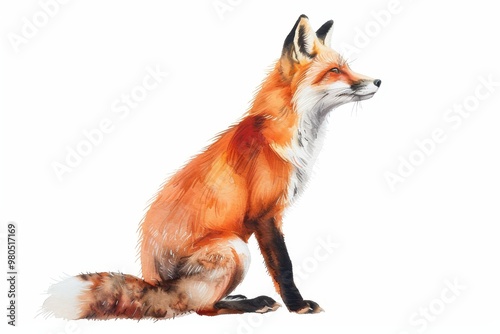 Wallpaper Mural Vibrant Watercolor Portrait of a Red Fox, Captivating side view of a wild animal, showcasing rich colors and intricate details, set against a clean white backdrop Torontodigital.ca