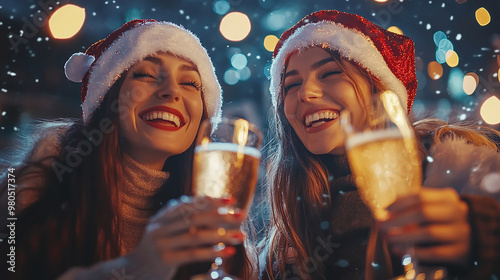 happy girlfriends celebrating christmas together