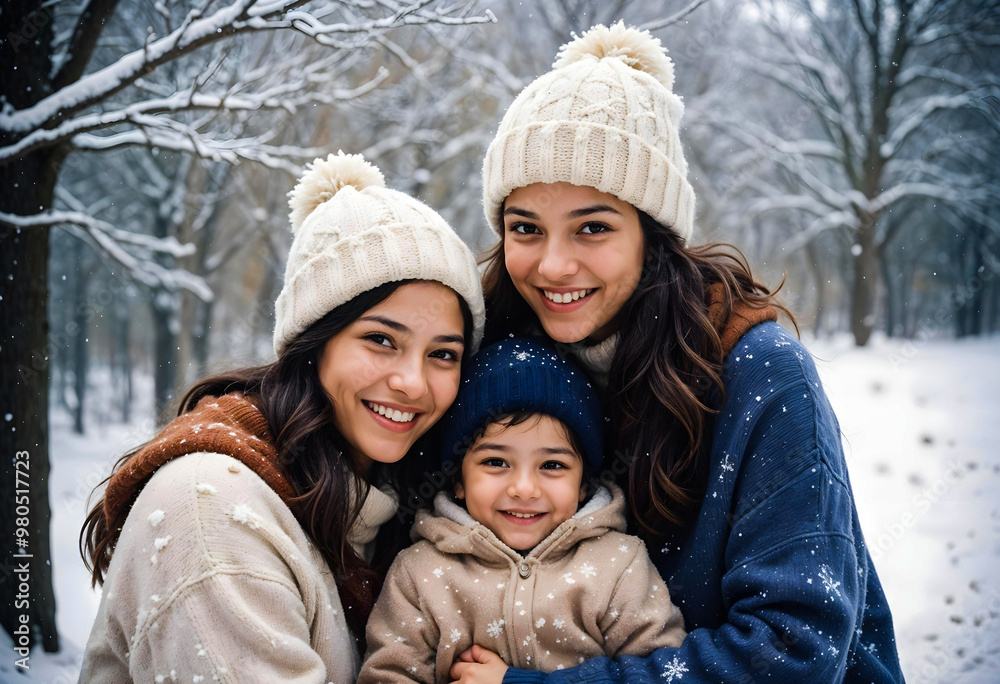 Obraz premium A family, people in the snow. Wintertime