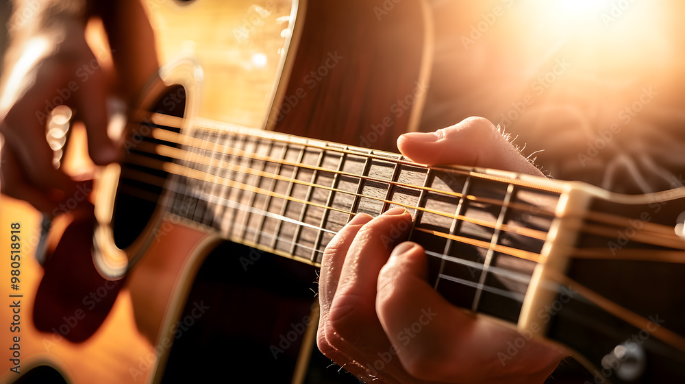 Obraz premium Hands Playing Acoustic Guitar
