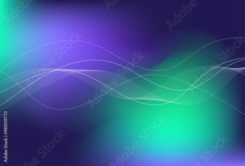 Abstract wavy lines on a gradient background. White sine waves overlay on blue and green hues.